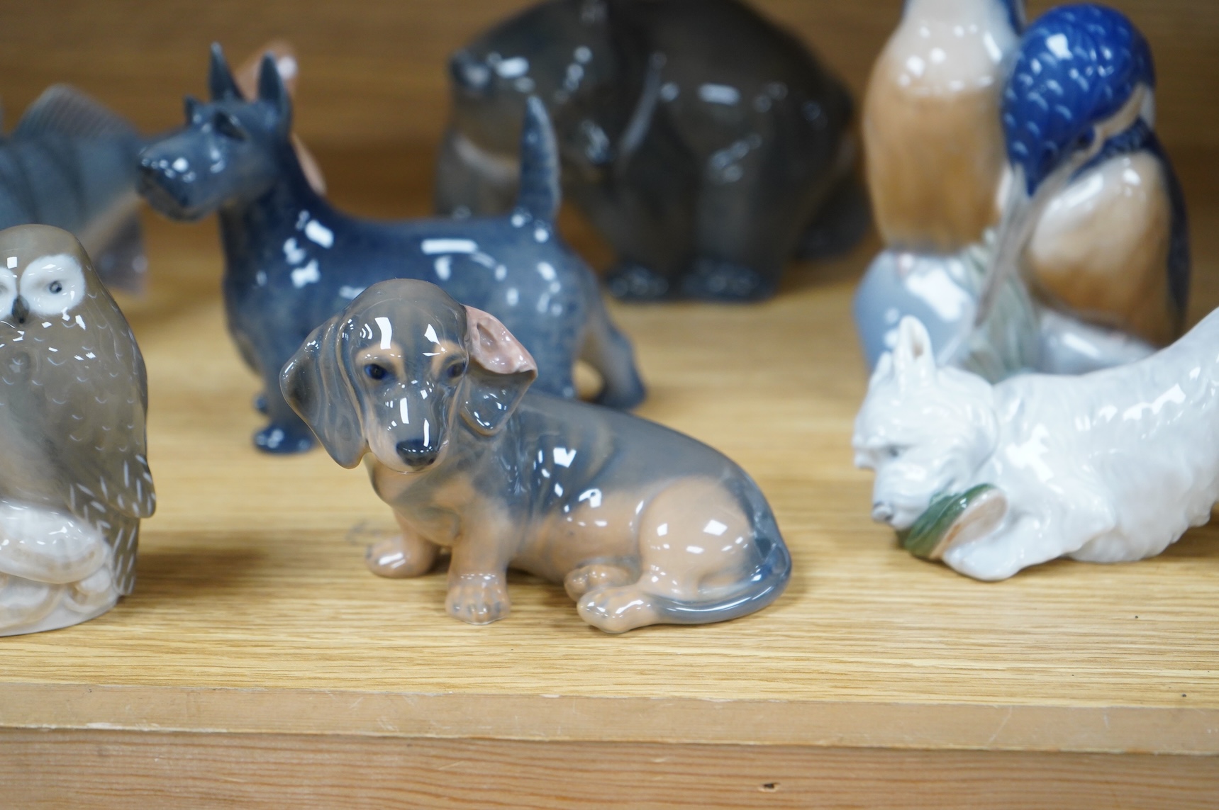 A group of seven Royal Copenhagen animals, tallest 18cm